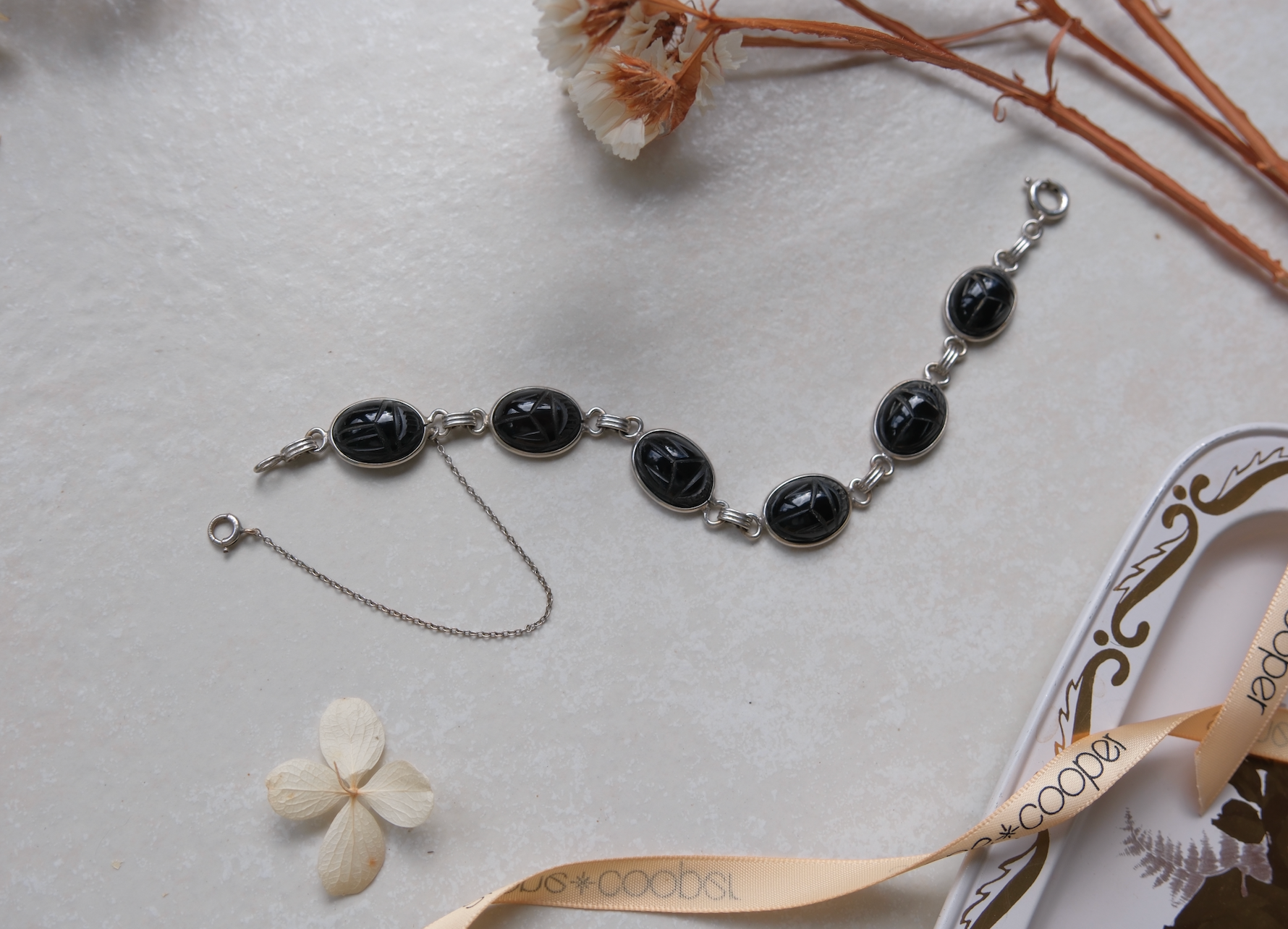 Agnes Onyx Silver Scarab Bracelet - Stone Cooper