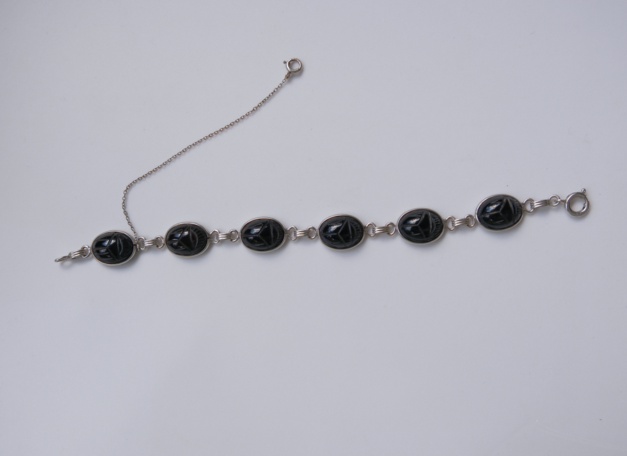 Agnes Onyx Silver Scarab Bracelet - Stone Cooper
