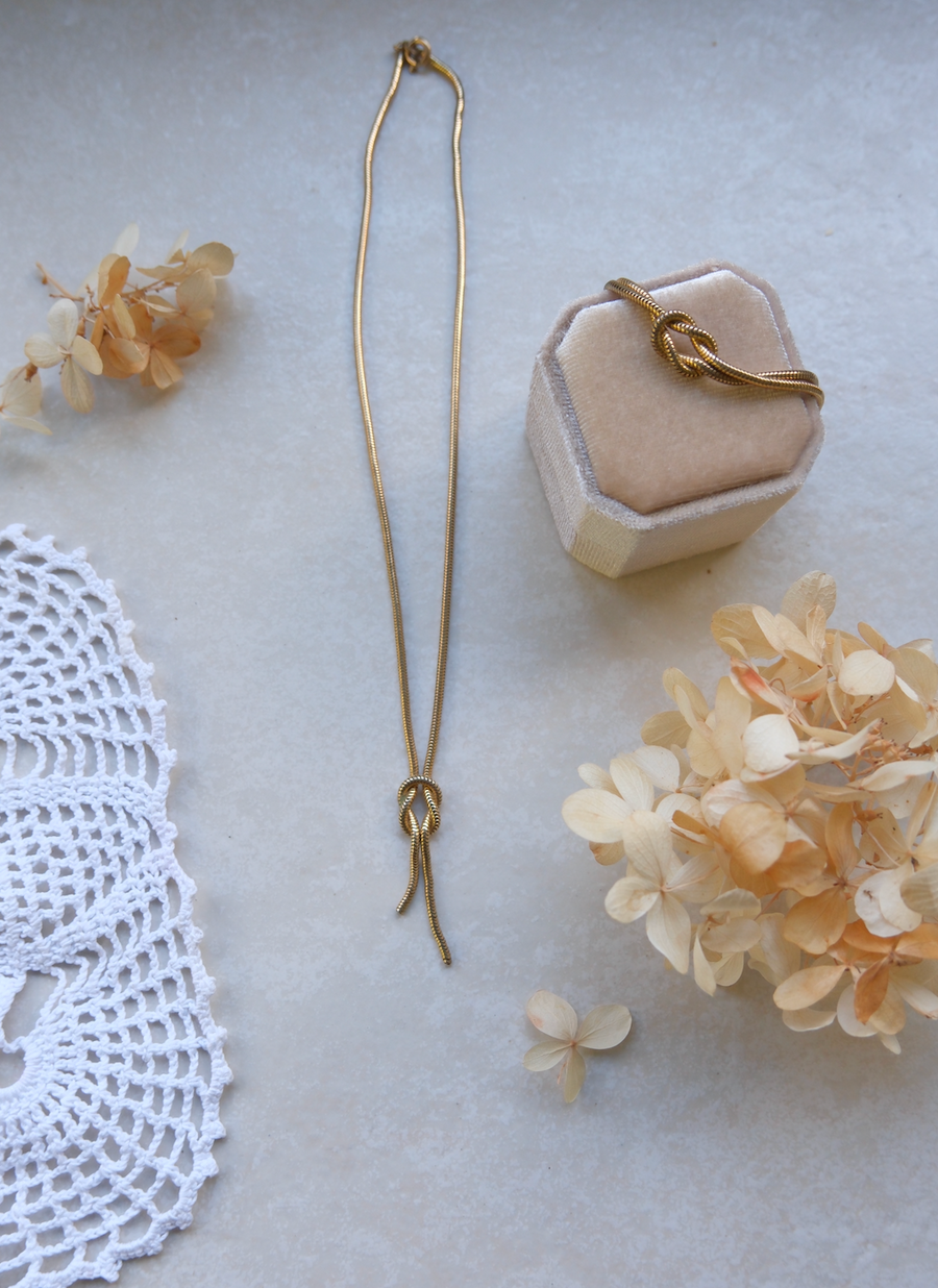 Camille Love Knot Chain Necklace, Bracelet Set - Stone Cooper