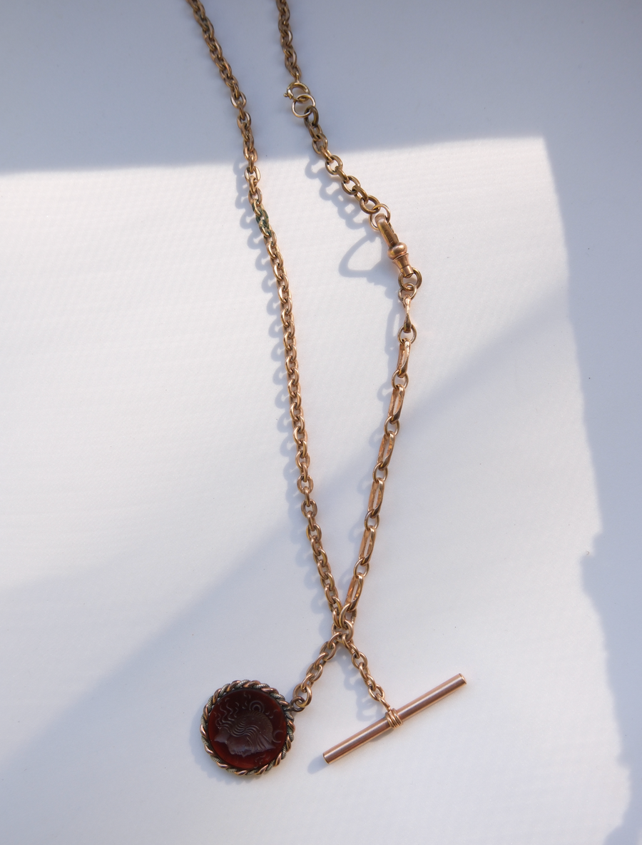 Archie Intaglio T-Bar Watch Chain, Gold Fill - Stone Cooper