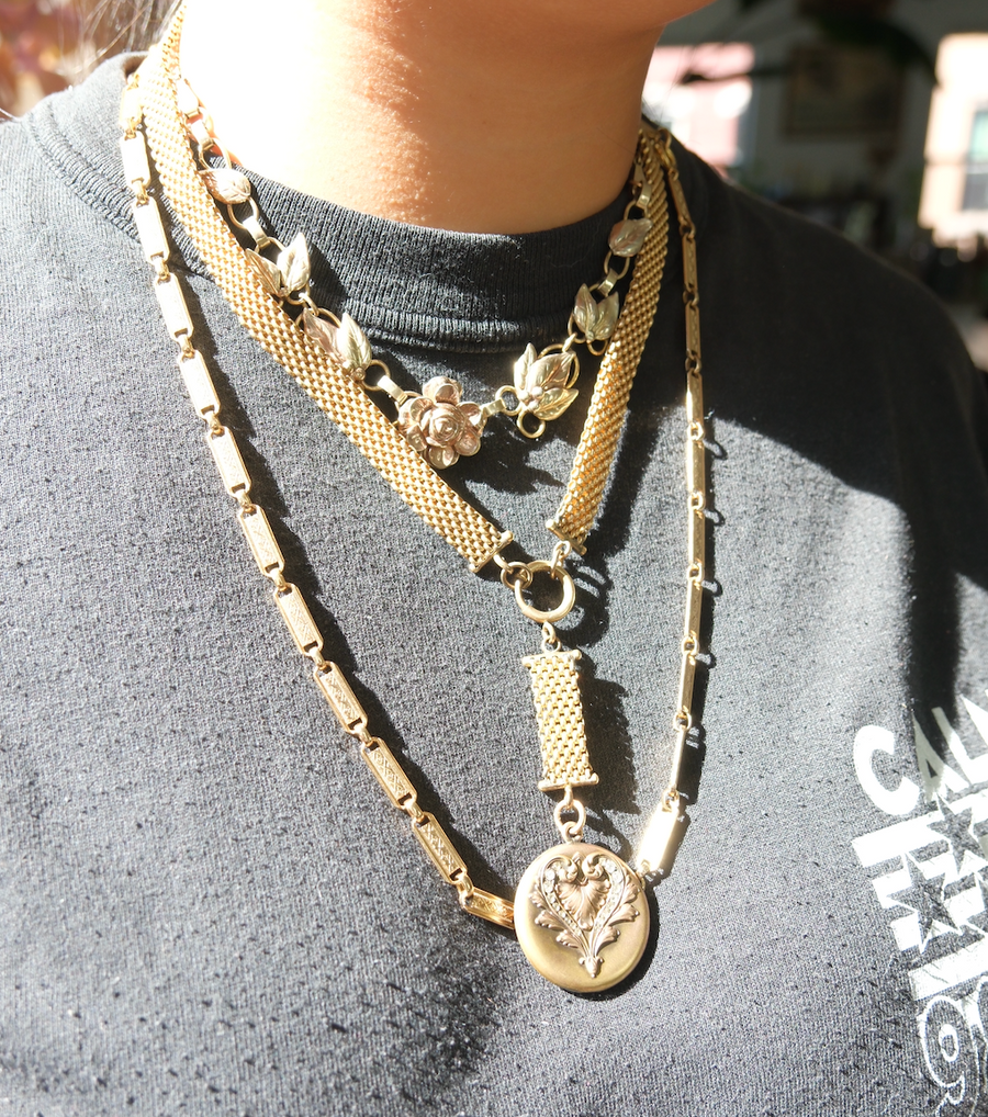 Honey Crystal Locket, Mesh Gold-Filled Chain - Stone Cooper