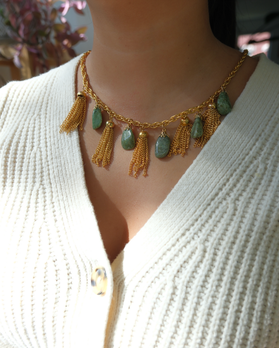 Amelia Green Aventurine Tassel Charm Necklace - Stone Cooper