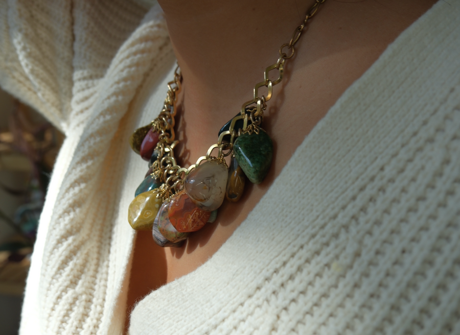 Herline Vintage Chunky Gemstone Charm Necklace - Gold Filled - Stone Cooper