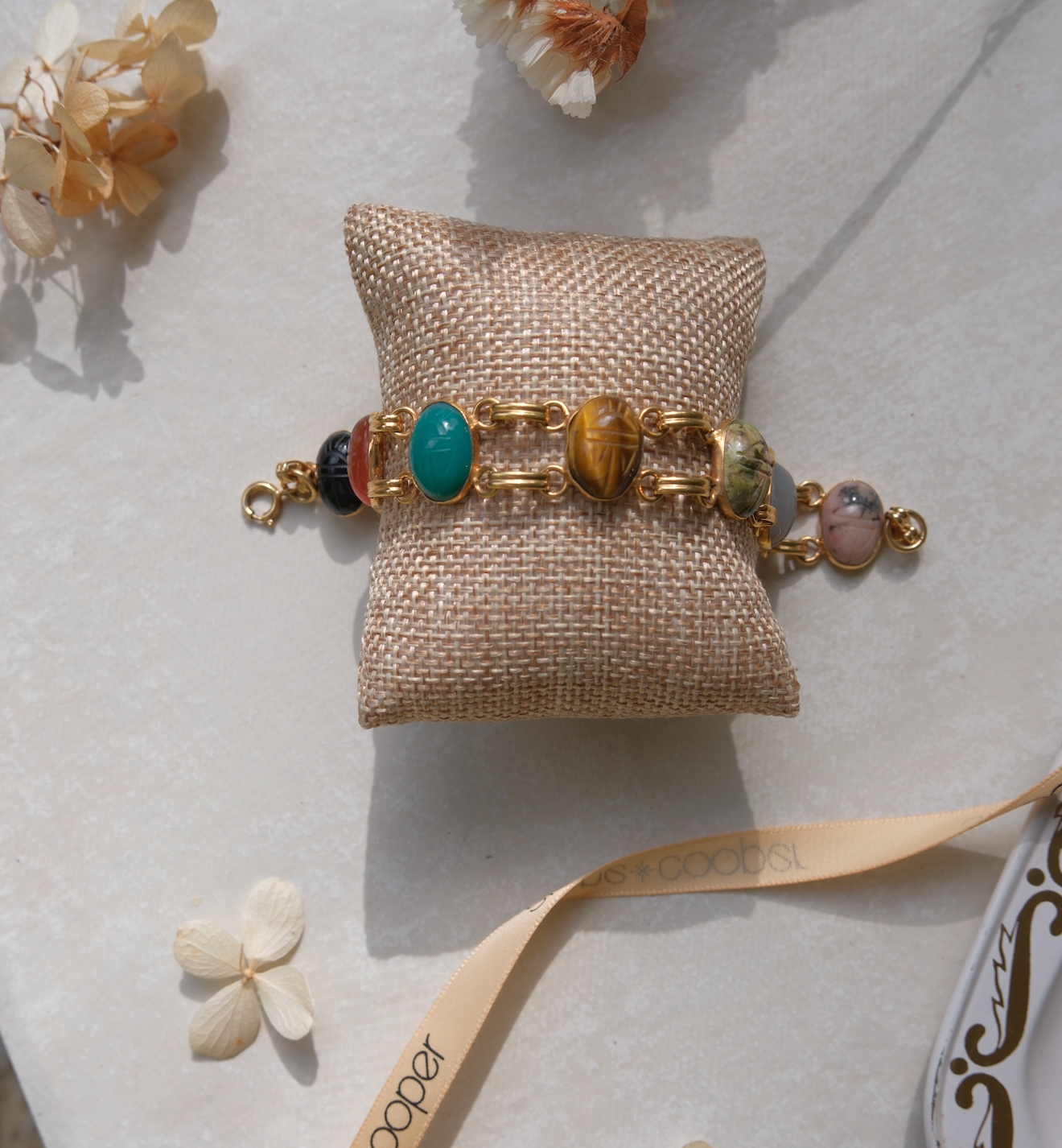 Darlene Double Strand Vintage Scarab Bracelet (7") - Stone Cooper