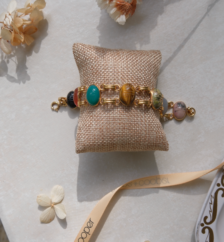 Darlene Double Strand Vintage Scarab Bracelet (7") - Stone Cooper