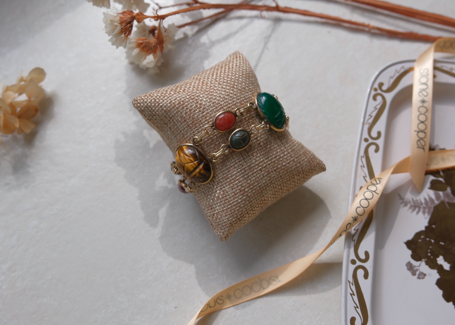 Polly Double Strand Vintage Scarab Bracelet (7.5") - Stone Cooper