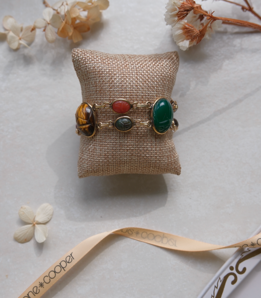 Polly Double Strand Vintage Scarab Bracelet (7.5") - Stone Cooper