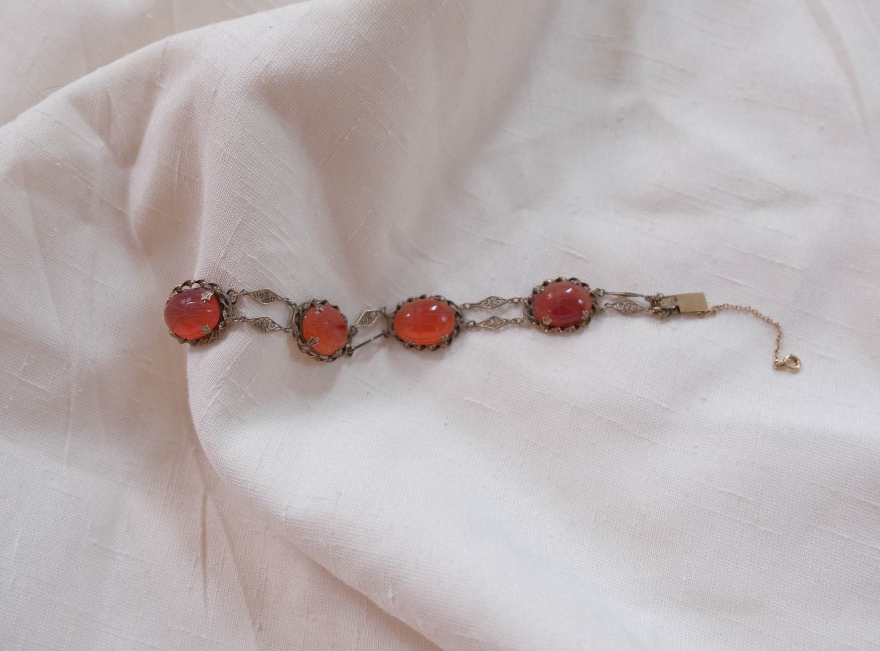 Nellie Carnelian Antique Scarab Bracelet - Stone Cooper