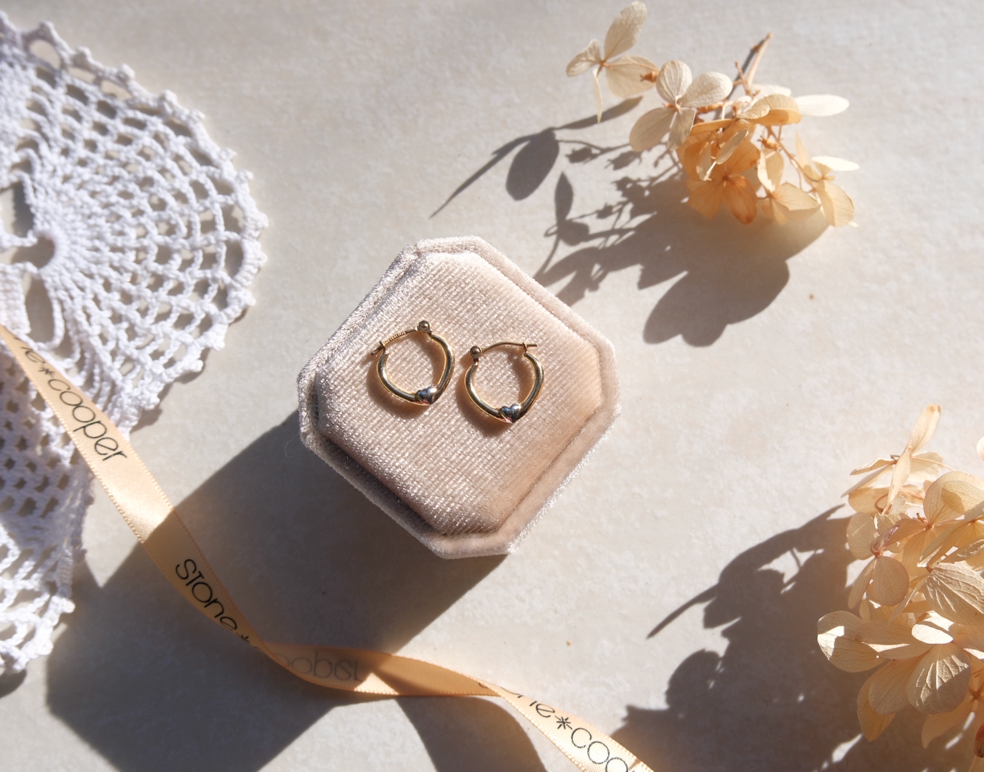 14K Penelope Two-Toned Heart Huggies - Stone Cooper