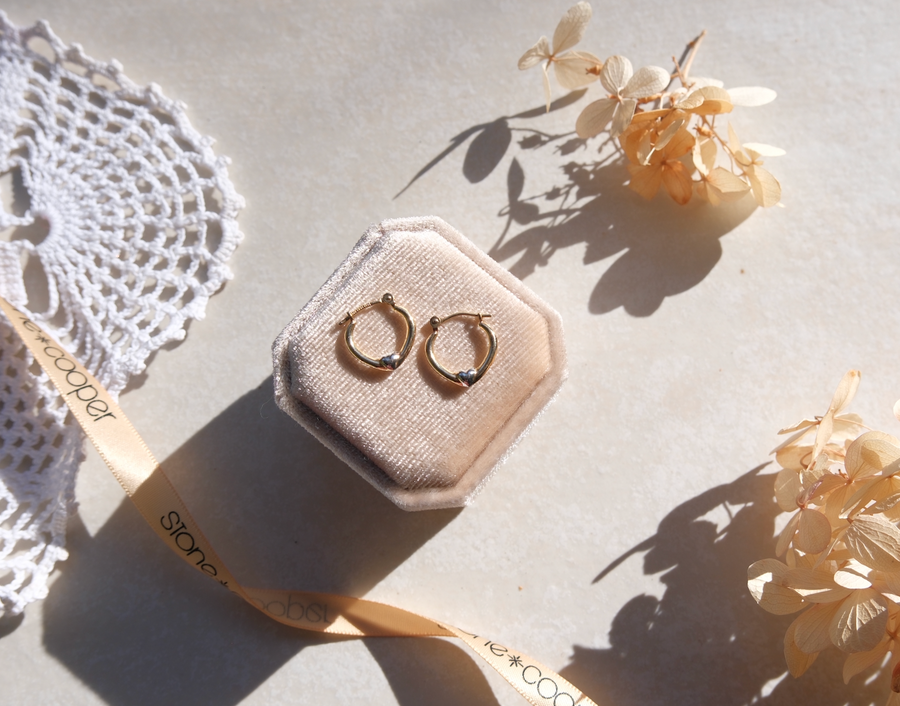 14K Penelope Two-Toned Heart Huggies - Stone Cooper