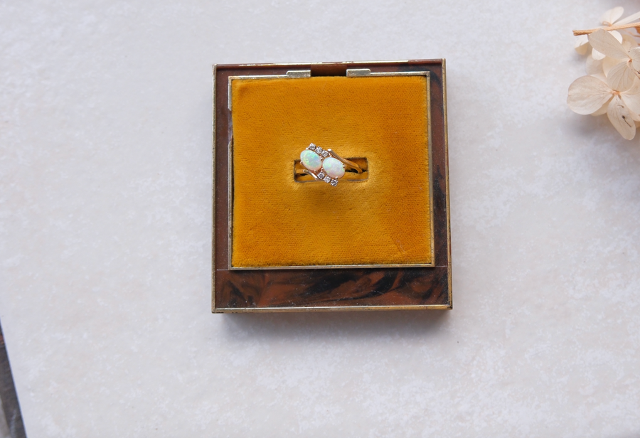 Opal and Diamond Antique Toi et Moi Ring 14k (8)