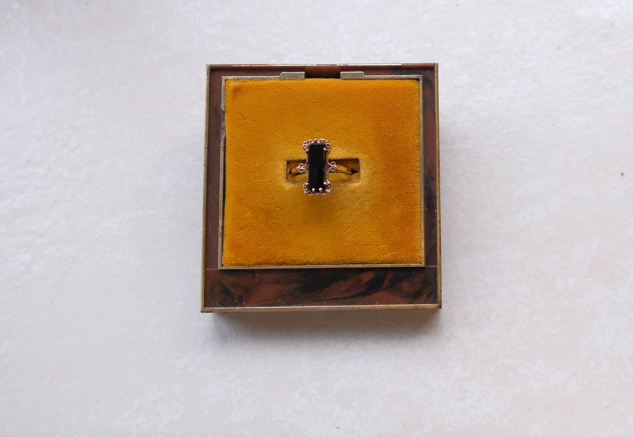 Art Deco Revival Onyx Ring, 10K, size 6.5