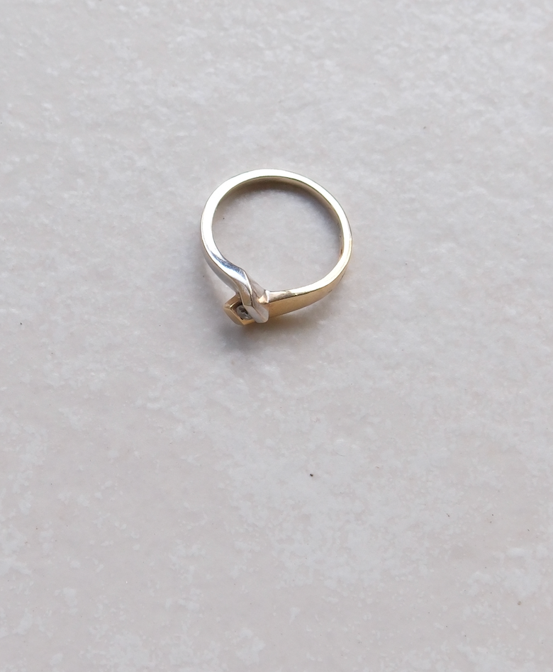 Two-Tone Vintage Diamond Crossover Ring, 14K, size 4