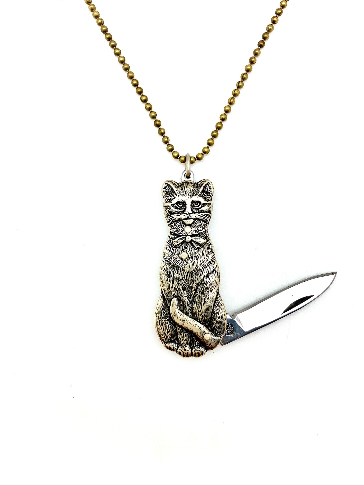 レアMinou-ettes by C. Pradalie - 1985 Cat Melody Cat Knife Necklace | Stone Cooper - Handmade Vintage