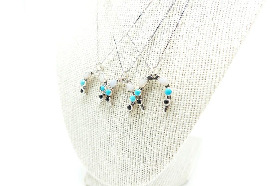 Lucky Horseshoe Turquoise, Opal and Onyx Necklace