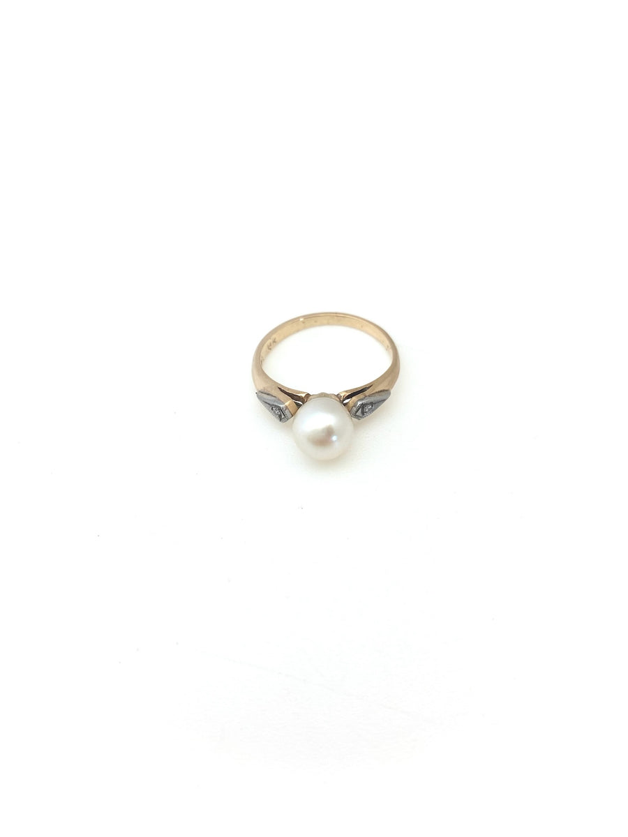 Pearl & Diamond Deco Pinky Ring (14K gold, size 4)
