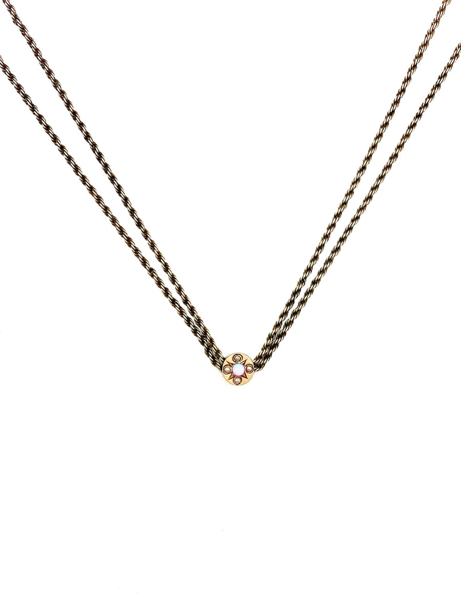 Art Nouveau Opal, Pearl Slide-Guard Necklace