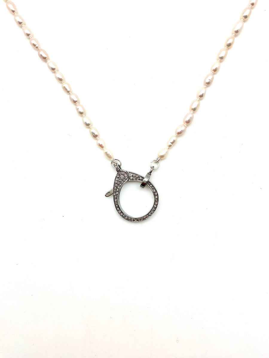 Pearl Diamond Clasp Necklace