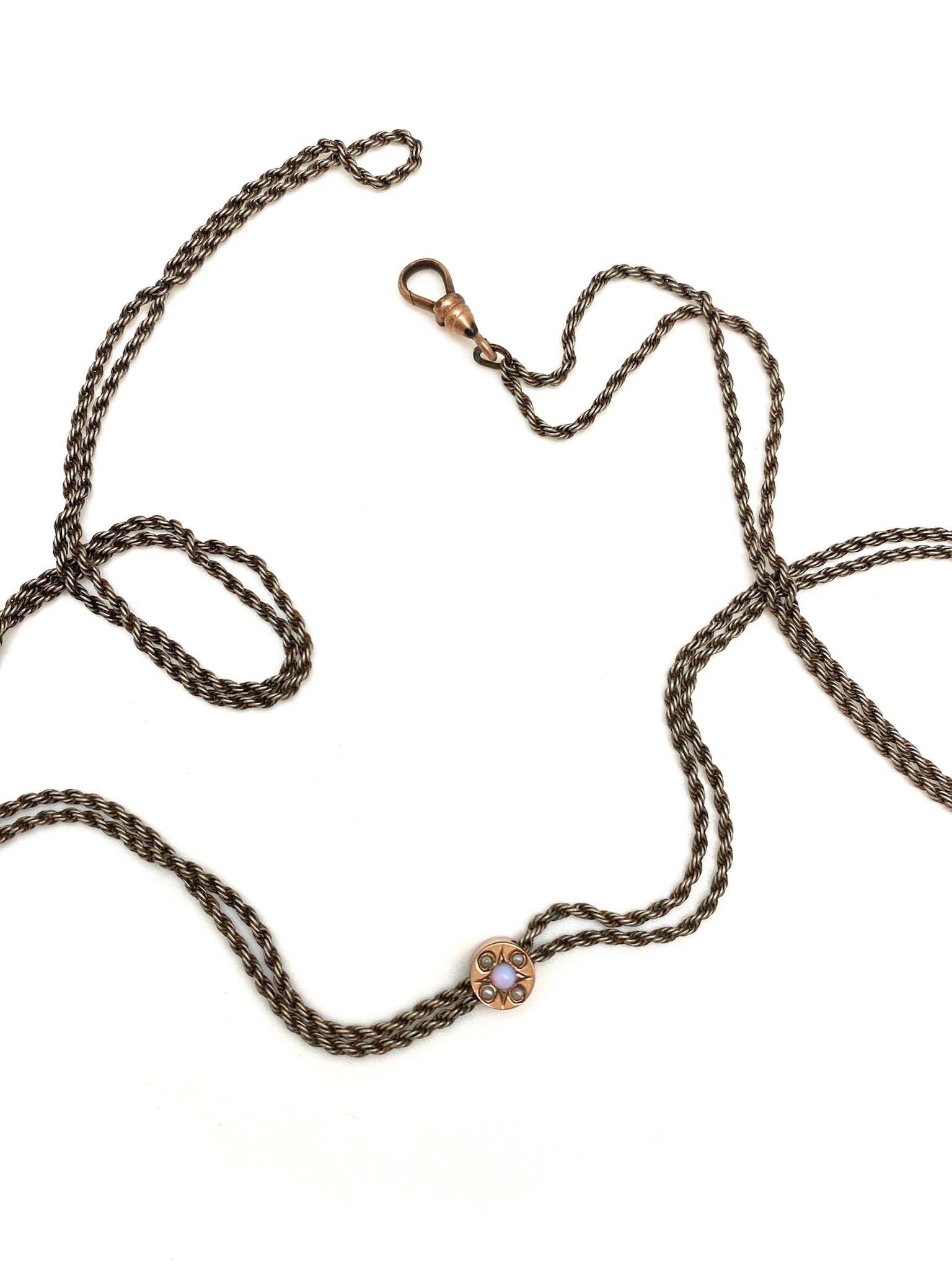 Art Nouveau Opal, Pearl Slide-Guard Necklace